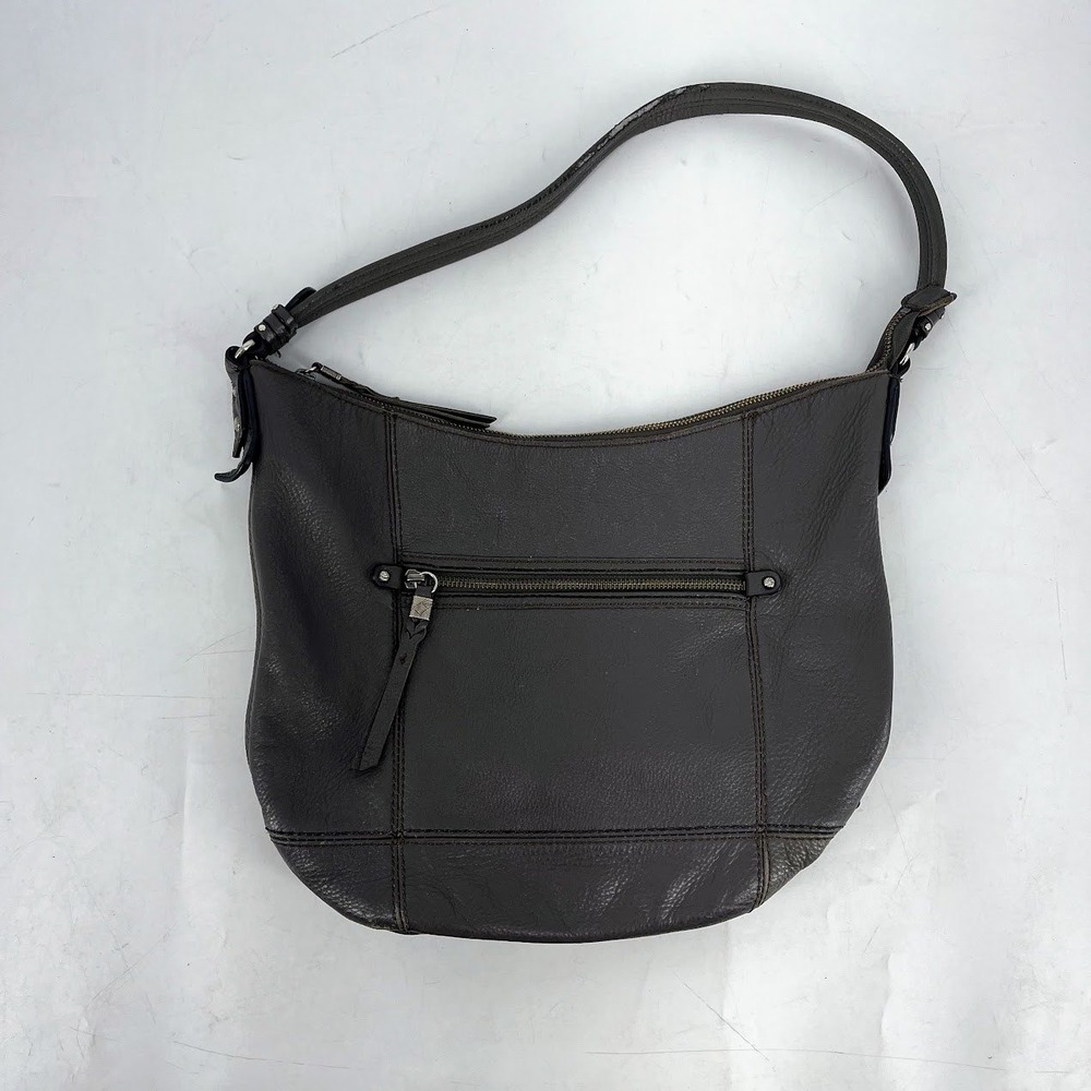 The Sak Dark‎ Gray Pebbled Leather Hobo Shoulder Bag Slouchy Zip Boho Purse